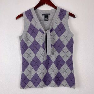 MARCONI 2 Ply Cashmere Pullover Vest in Grey Purple Plaid Size Small